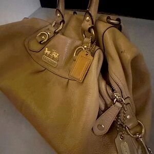 Tan leather coach tote bag
